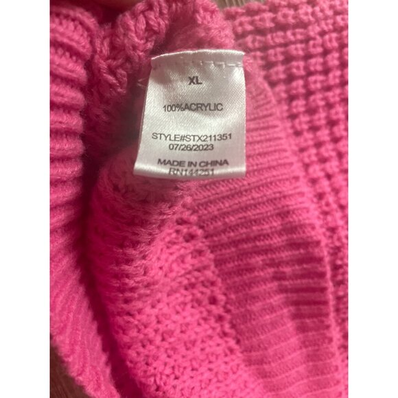 Womens Pink V-Neck Waffle Knit Sweater XL Acrylic Comfort Stretch Warm - Picture 4 of 6